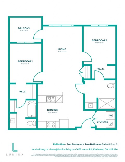 a floor plan of a two bedroom floor plan with a bathroom and a kitchen